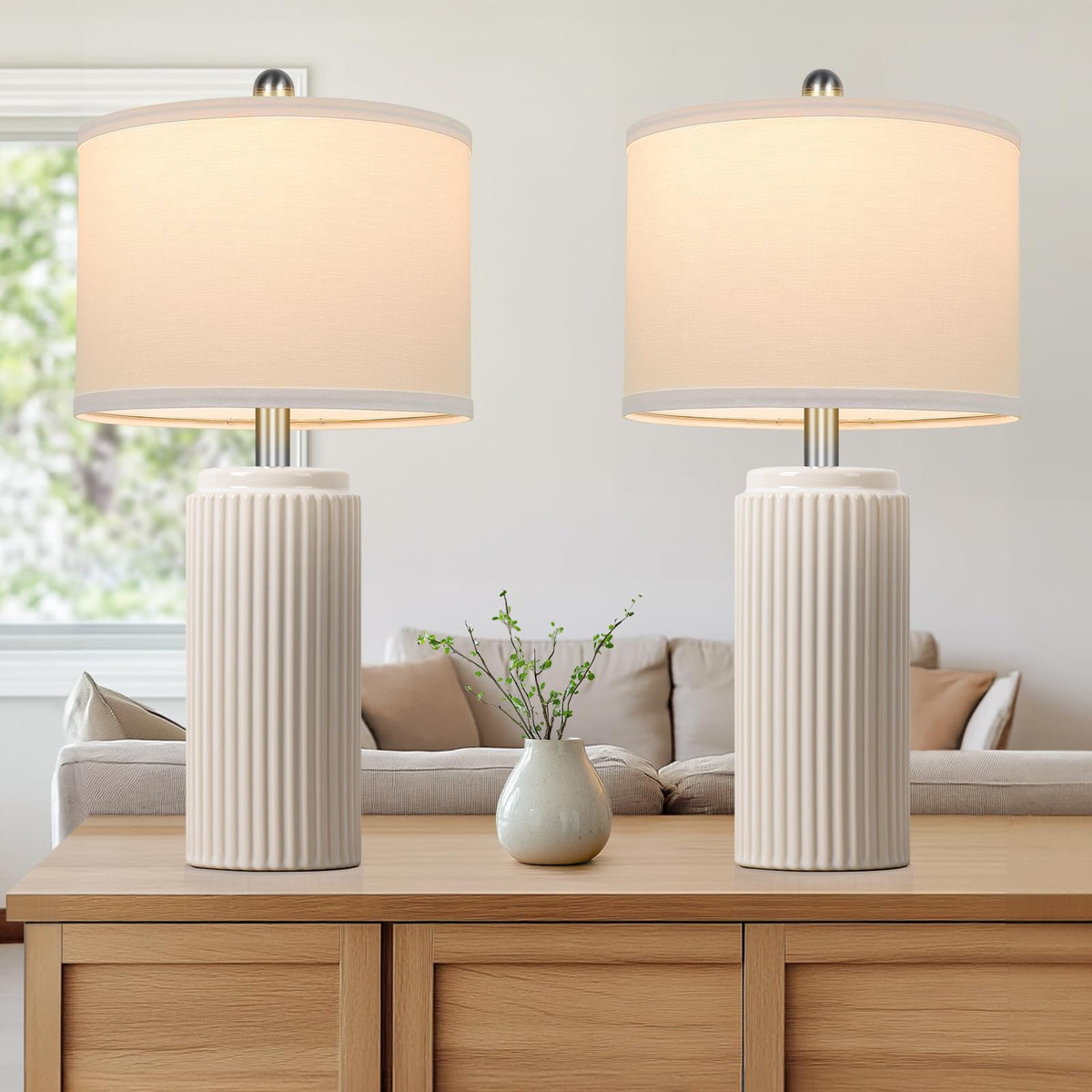 TOBUSA ceramic table lamps set 2 for living room with warm, inviting glow