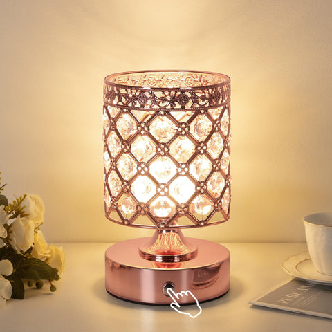 TOBUSA crystal cordless table lamp in rose gold, ideal bedside ambiance