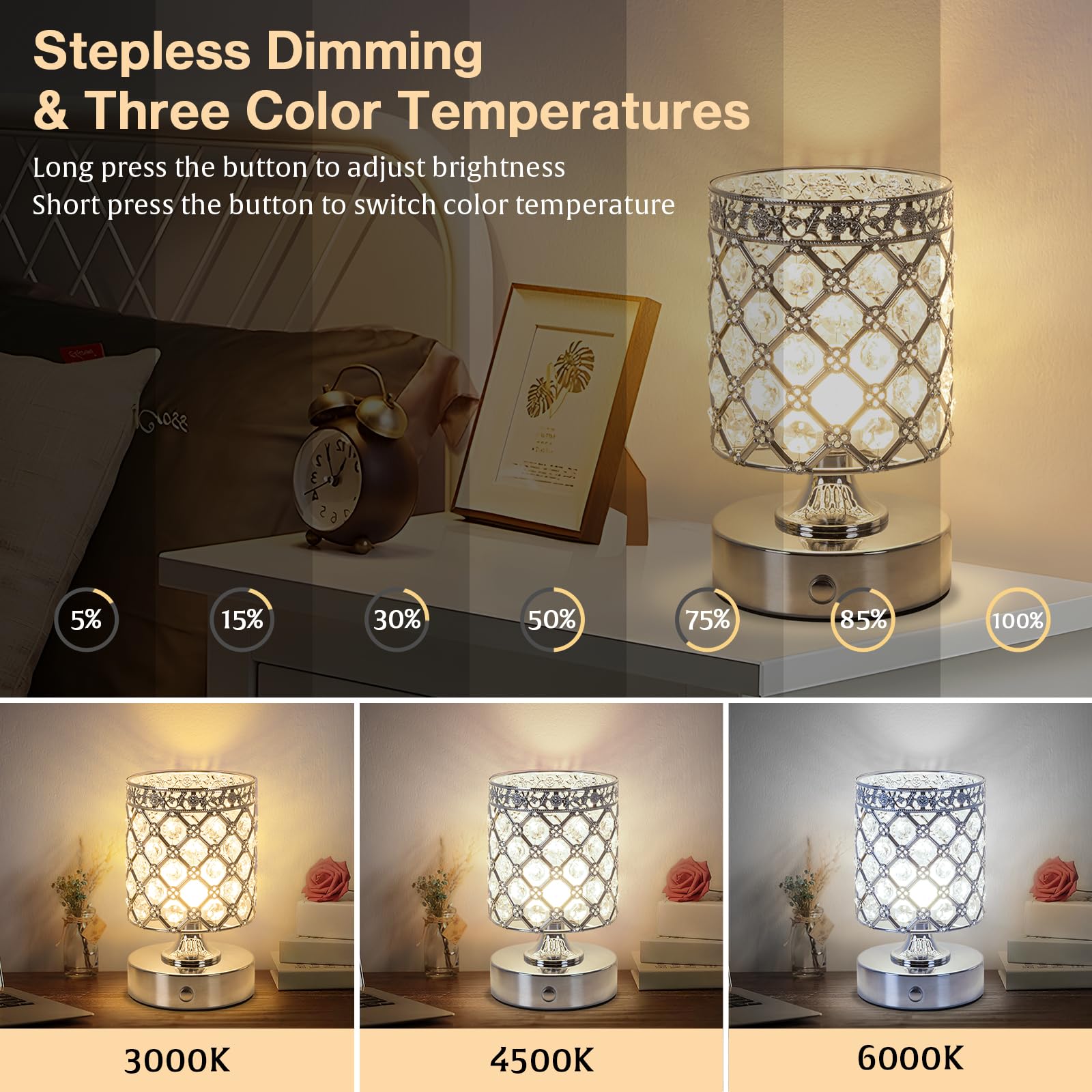 TOBUSA crystal lamp stands 11-inch tall for compact spaces.