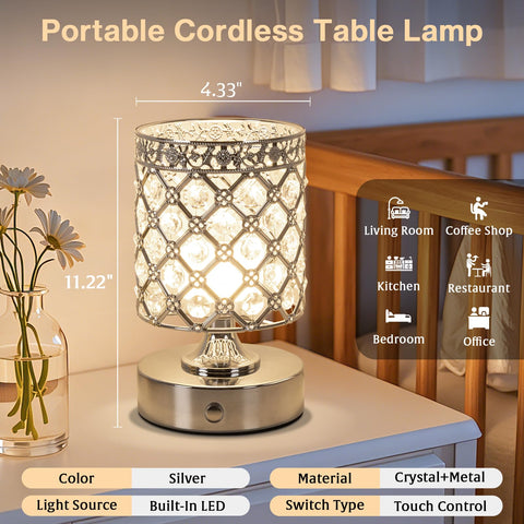 TOBUSA crystal lamp with touch base for easy brightness and color changes.