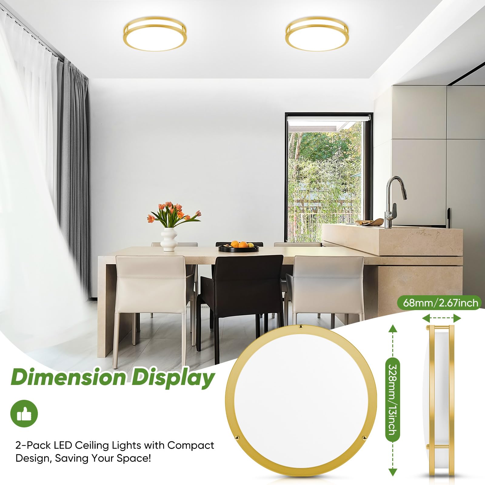 TOBUSA dimmable ceiling light works with common dimmers for mood control.