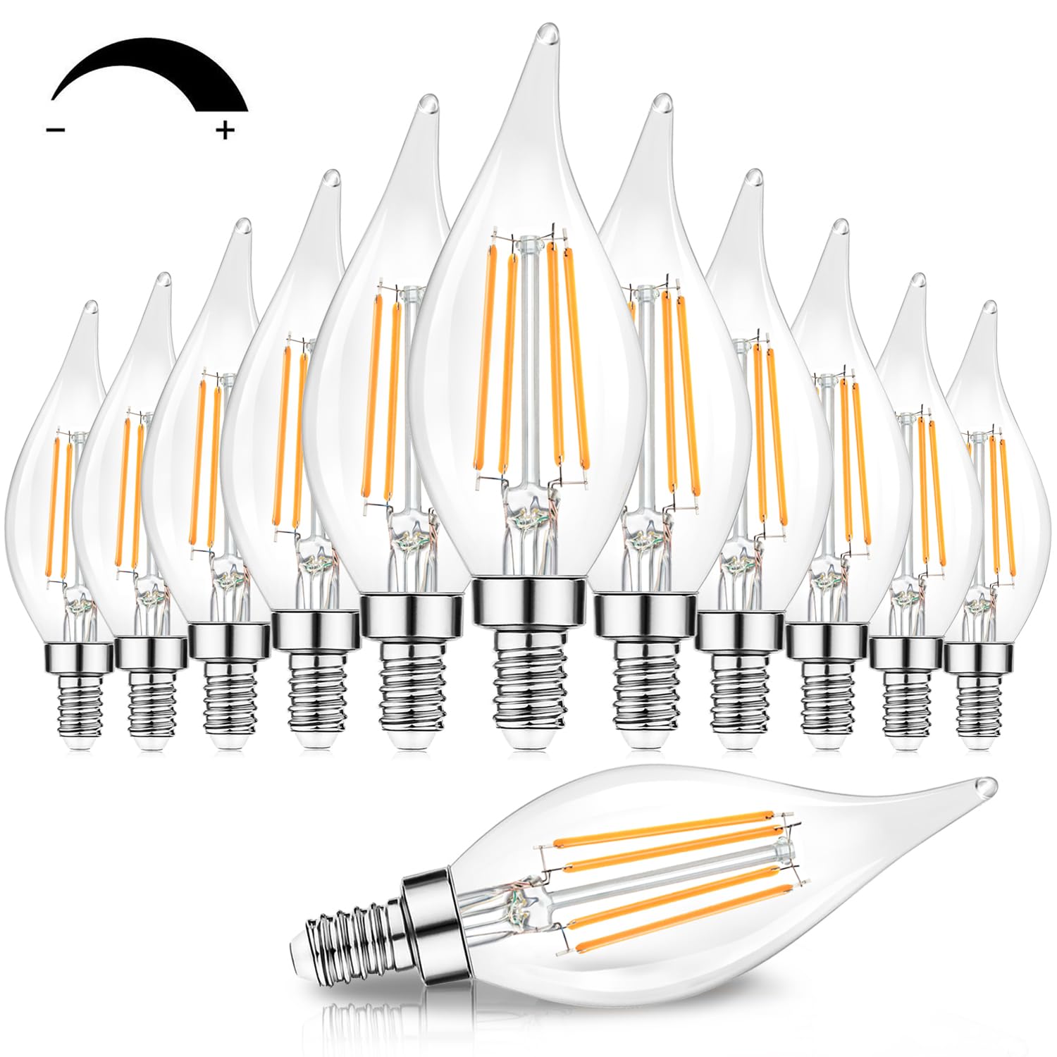 TOBUSA dimmable E12 LED bulb for adjustable chandelier brightness.
