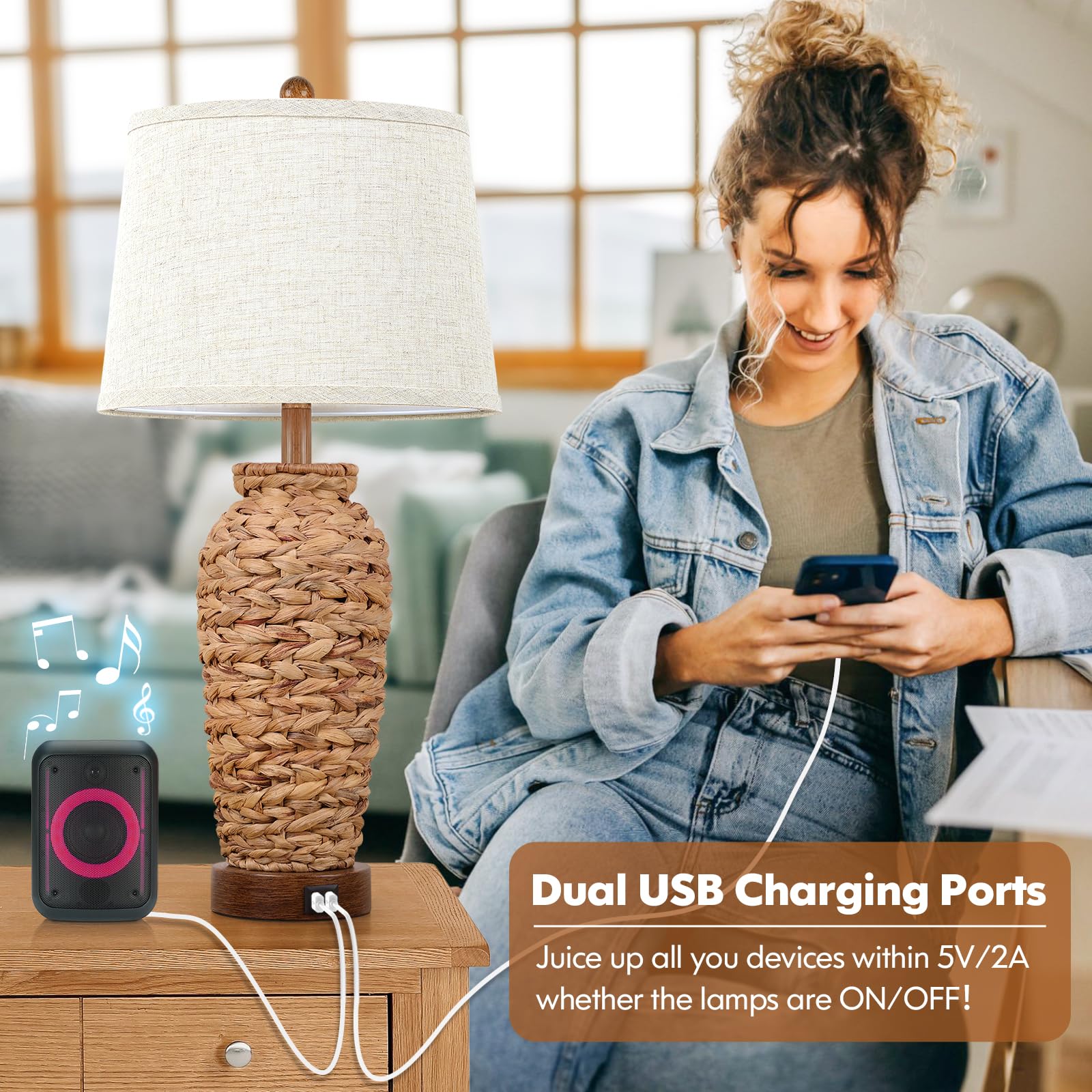 TOBUSA dual USB lamps charge devices via base ports