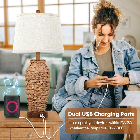 TOBUSA dual USB lamps charge devices via base ports