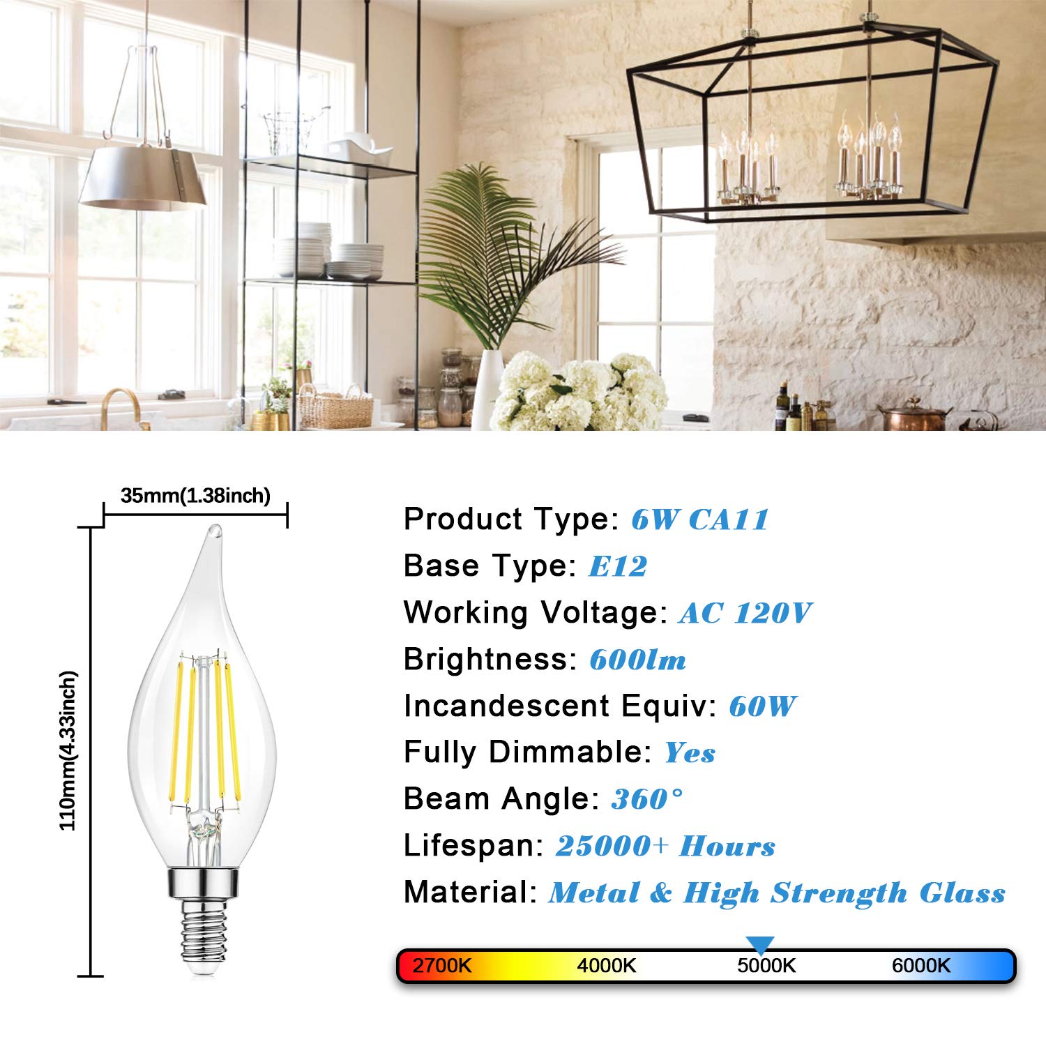 TOBUSA 600lm high-CRI E12 bulb offering vivid colors and clear illumination