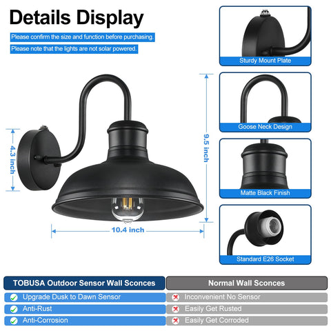 TOBUSA E26 socket compatibility image showing bulb adaptability up to 100W
