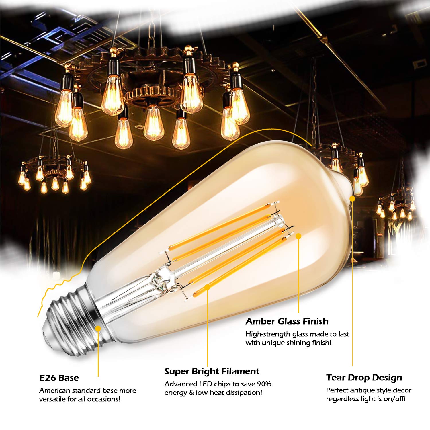 TOBUSA filament LED bulb 8W 1200lm with ST64/ST21 style for bright glow