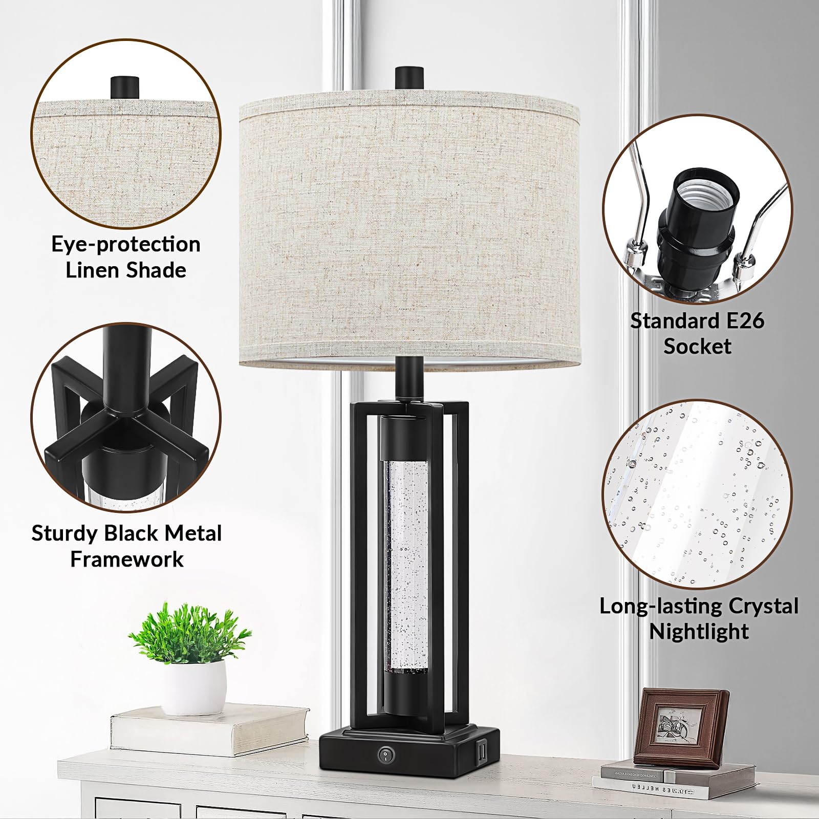 TOBUSA eye-friendly cream linen shade provides even, gentle illumination