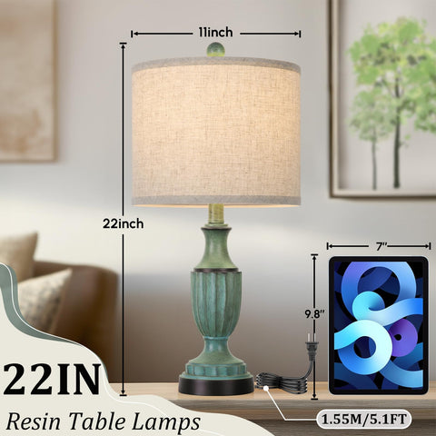 TOBUSA green linen shade lamp for soothing ambient light on a side table.