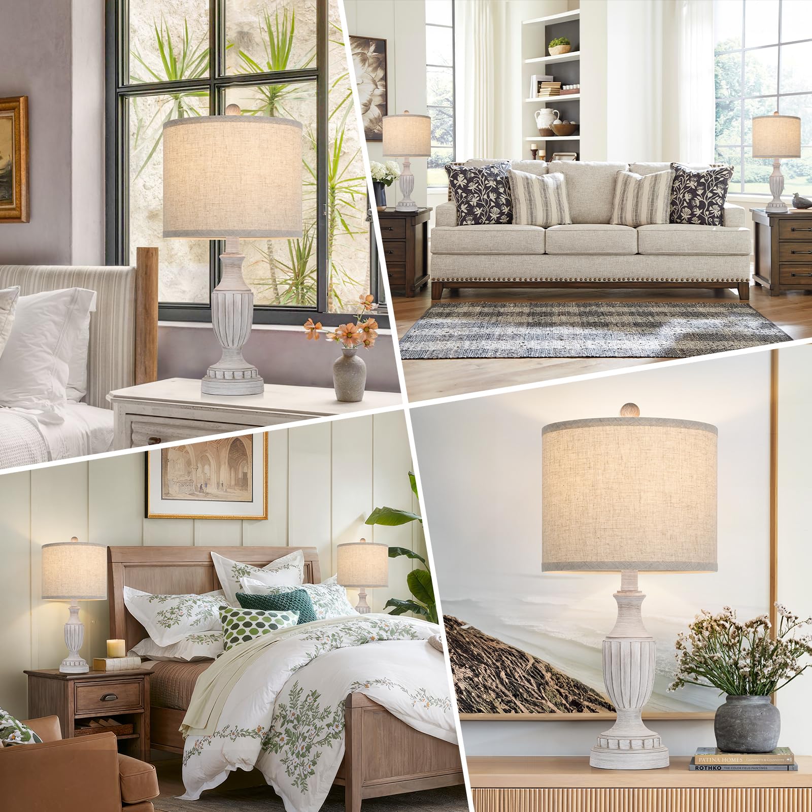 TOBUSA farmhouse lamps feature cream linen shades for soft bedside lighting