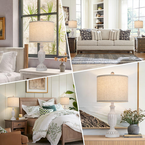 TOBUSA farmhouse lamps feature cream linen shades for soft bedside lighting