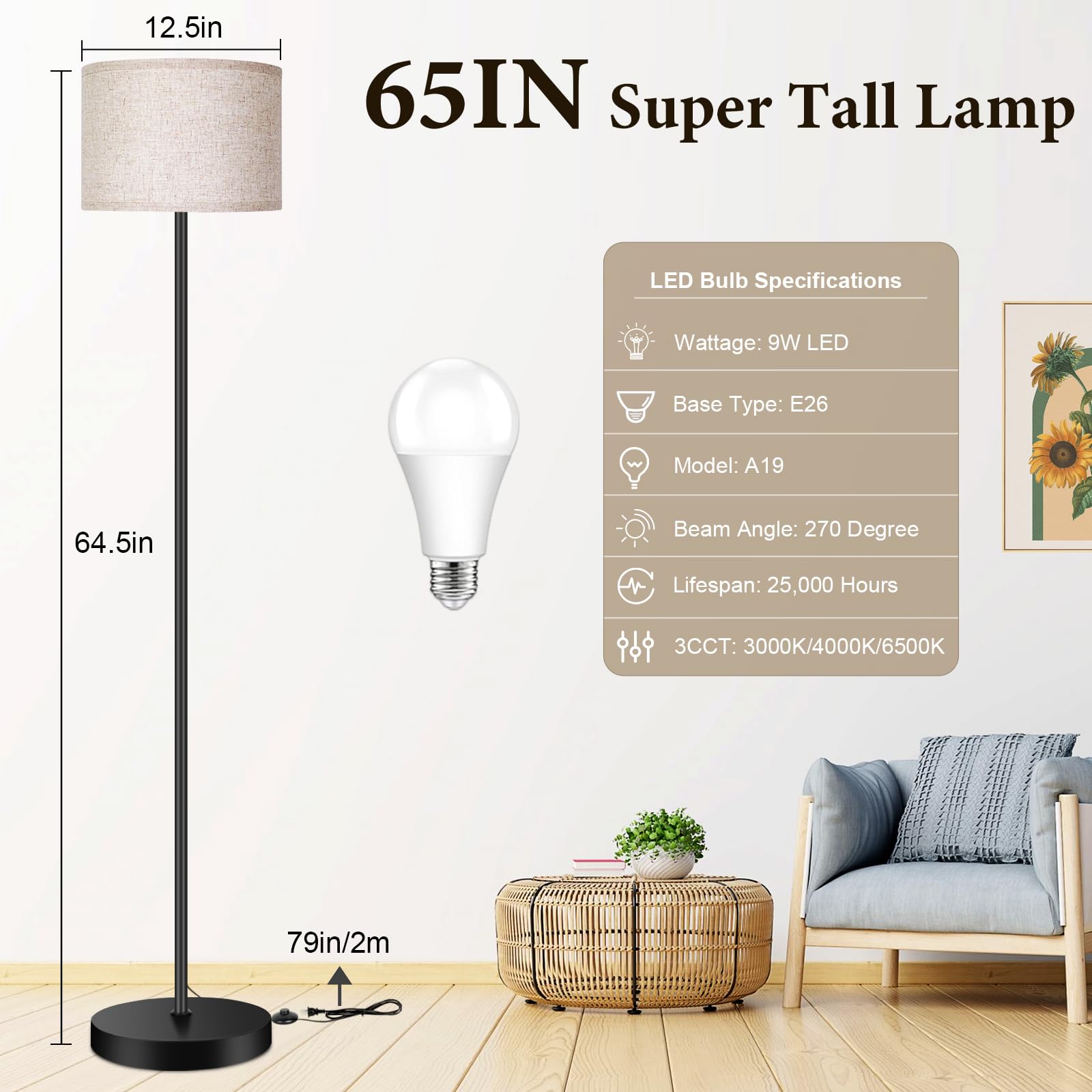 TOBUSA 3CCT LED bulb included offering versatile color temps for reading or relaxing
