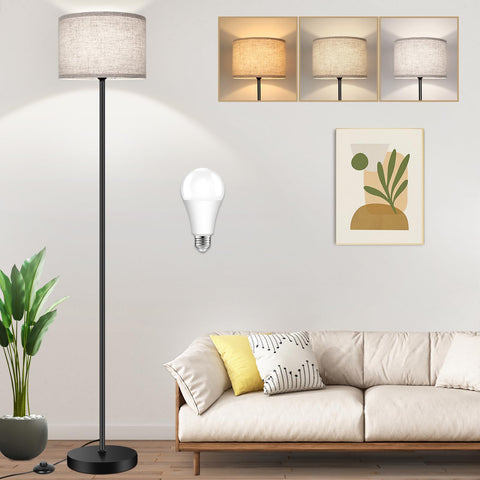 TOBUSA floor lamp with drum shade for warm, eye-friendly living room lighting