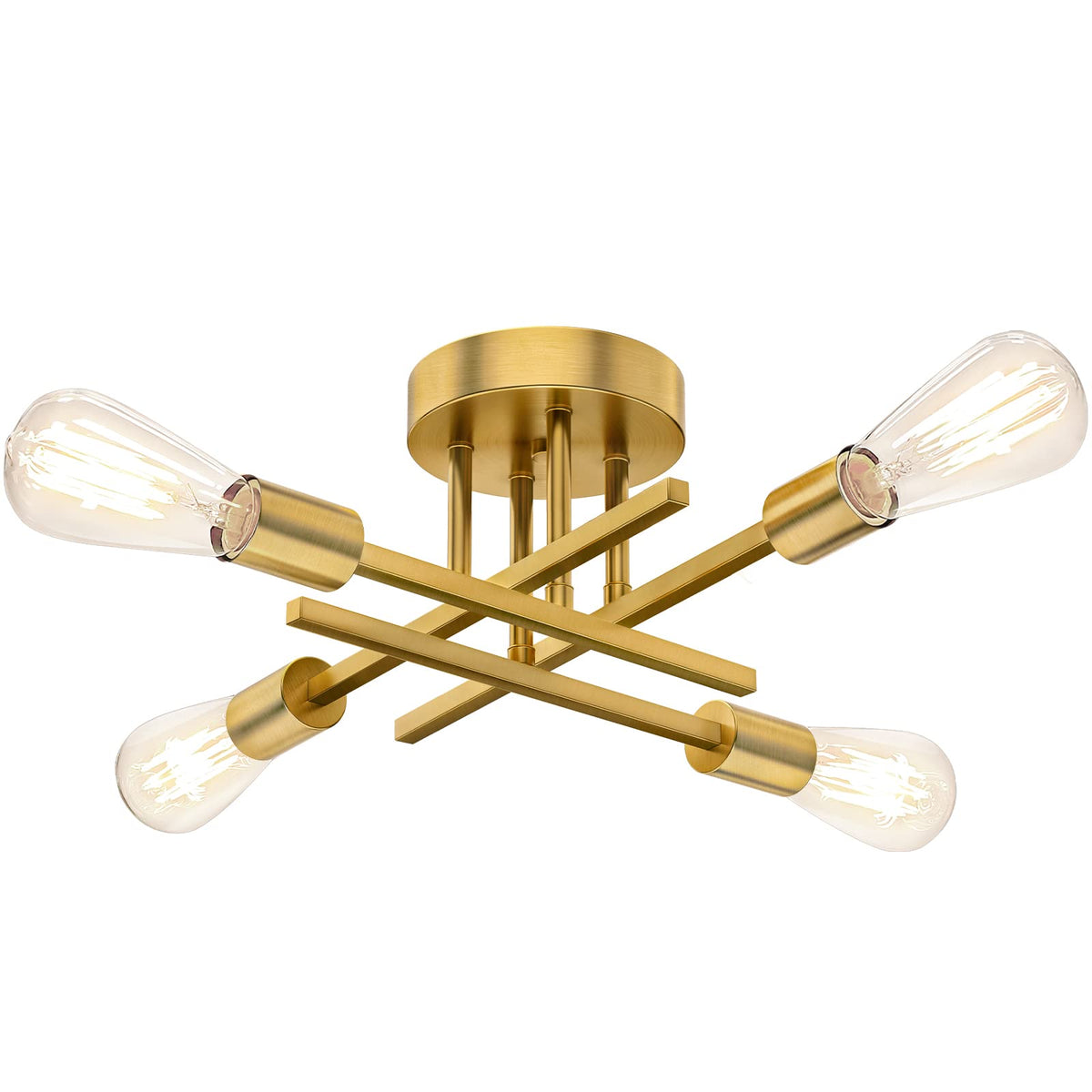 TOBUSA gold semi flush 4-light sputnik front view enhances modern industrial living room ambiance.