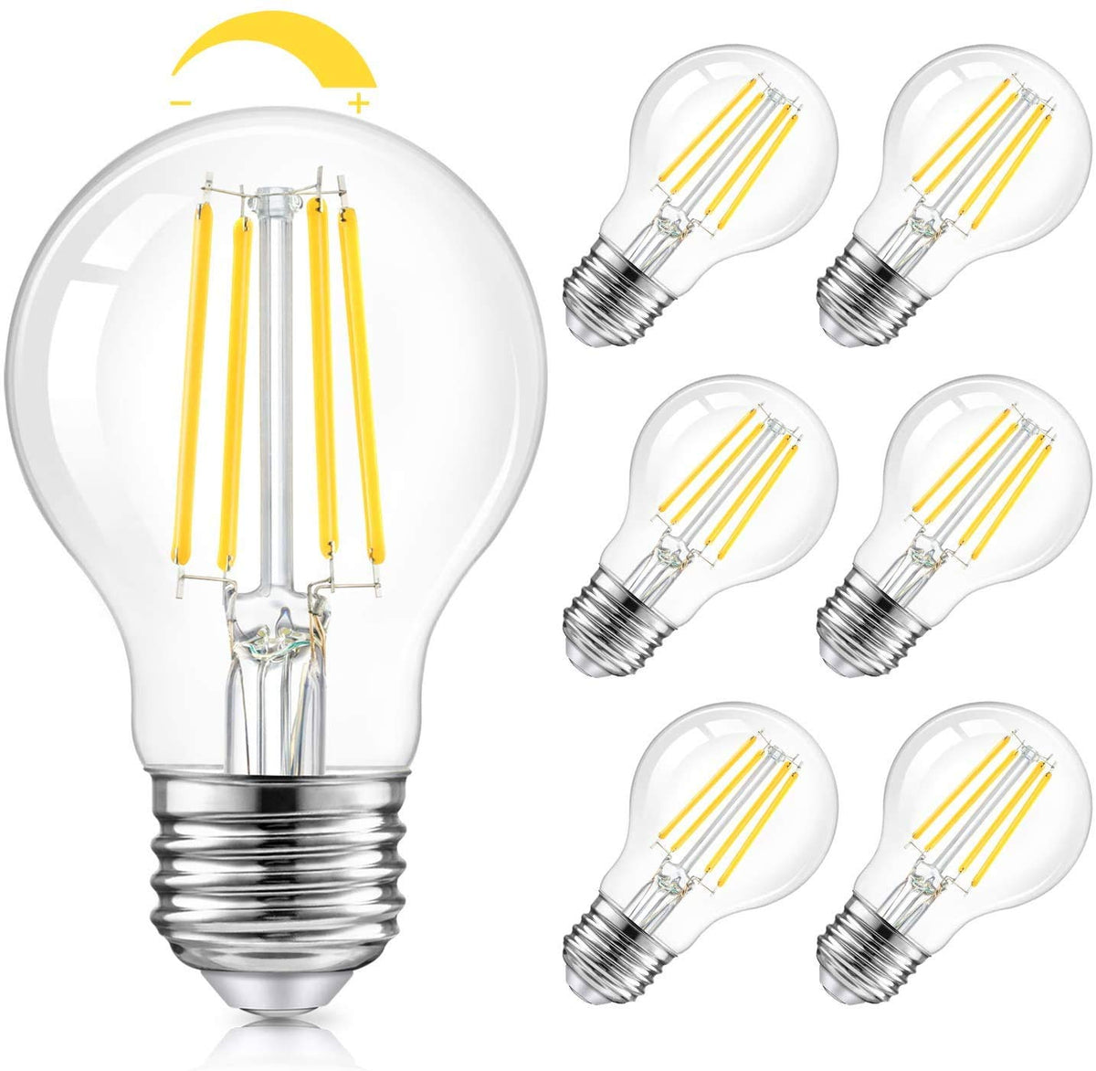 TOBUSA LED A19 dimmable bulb with clear antique filament for vintage decor ambiance.
