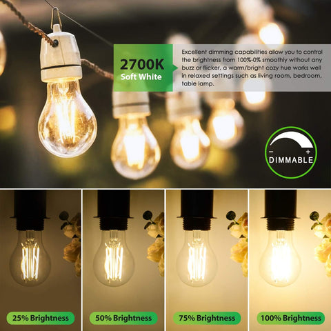 TOBUSA LED filament bulb with 360-degree beam for even light.