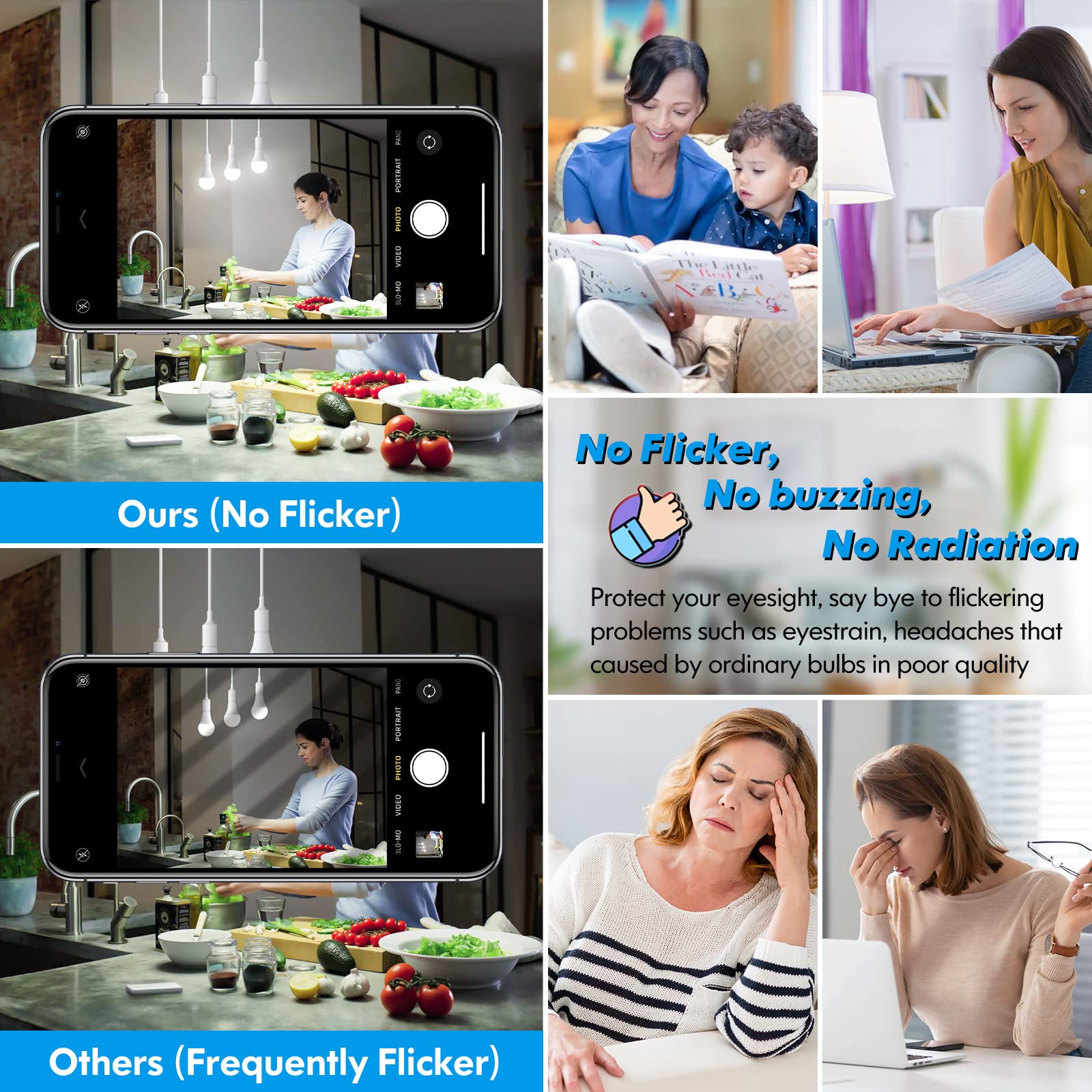TOBUSA LED bulbs no-flicker for comfortable long-term use