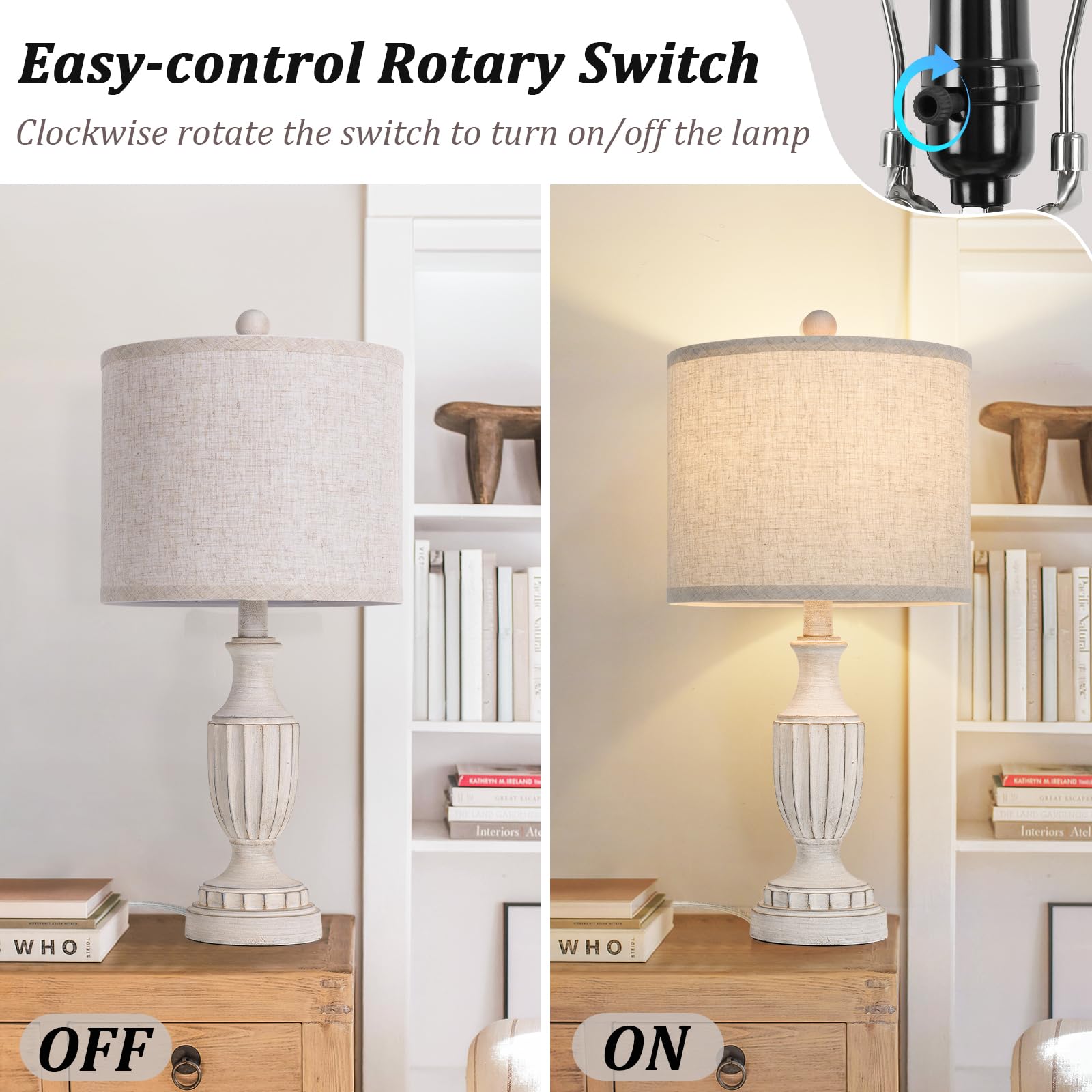 TOBUSA living-room vignette lamps demonstrate versatile decor for consoles, end tables, and nightstands.