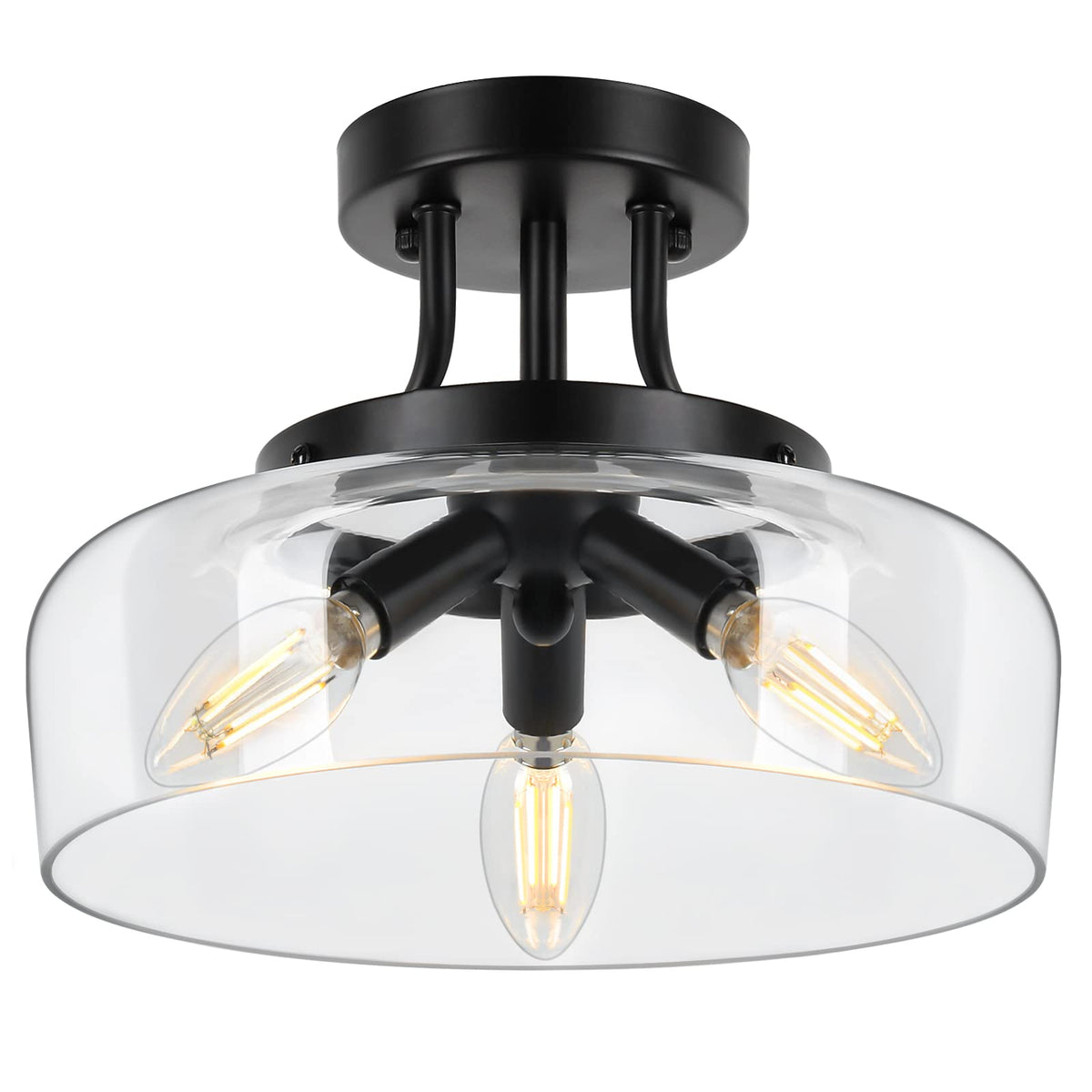 TOBUSA modern industrial semi flush mount with clear glass shade brightens the kitchen and dining areas.