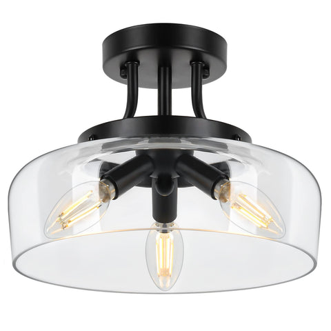 TOBUSA modern industrial semi flush mount with clear glass shade brightens the kitchen and dining areas.