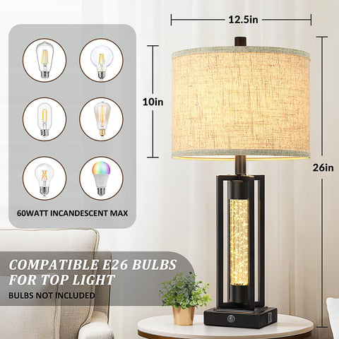 TOBUSA 26-inch nightstand lamps with USB ports keep devices charged at bedside
