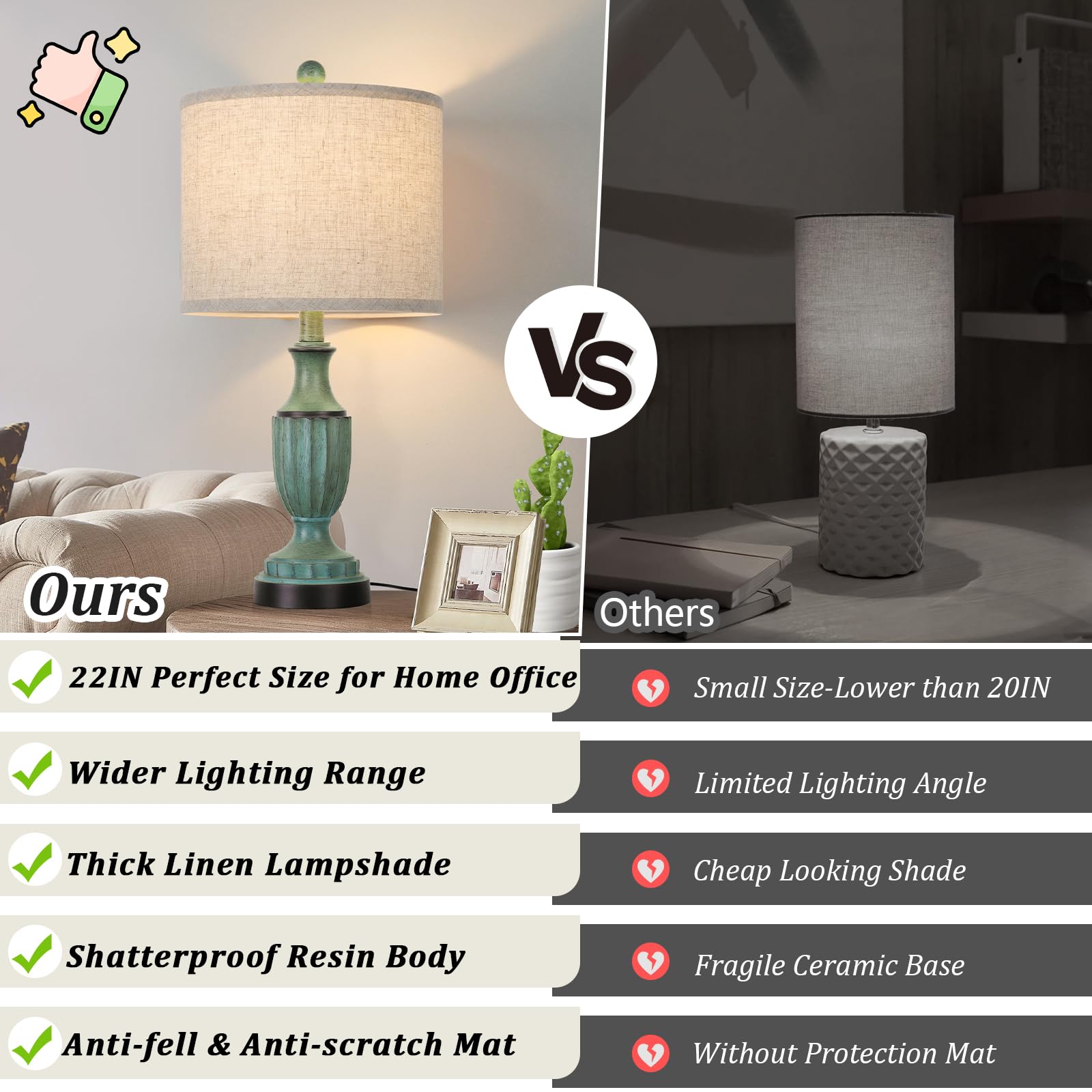 TOBUSA 22-inch resin lamps brighten compact spaces without clutter.