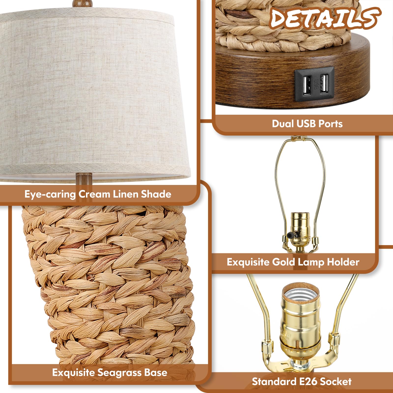 TOBUSA seagrass weave and cream shade suit cottage or coastal decor