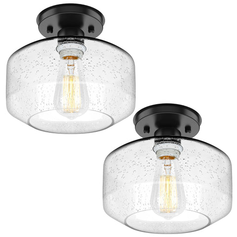 TOBUSA semi-flush mount with seeded glass shade creates warm ceiling shadows