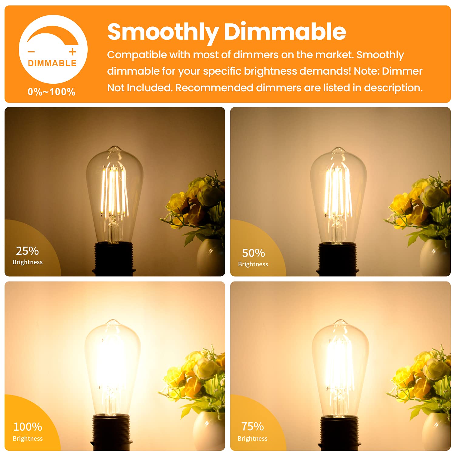 TOBUSA ST64 clear glass bulb with visible filament for vintage décor.