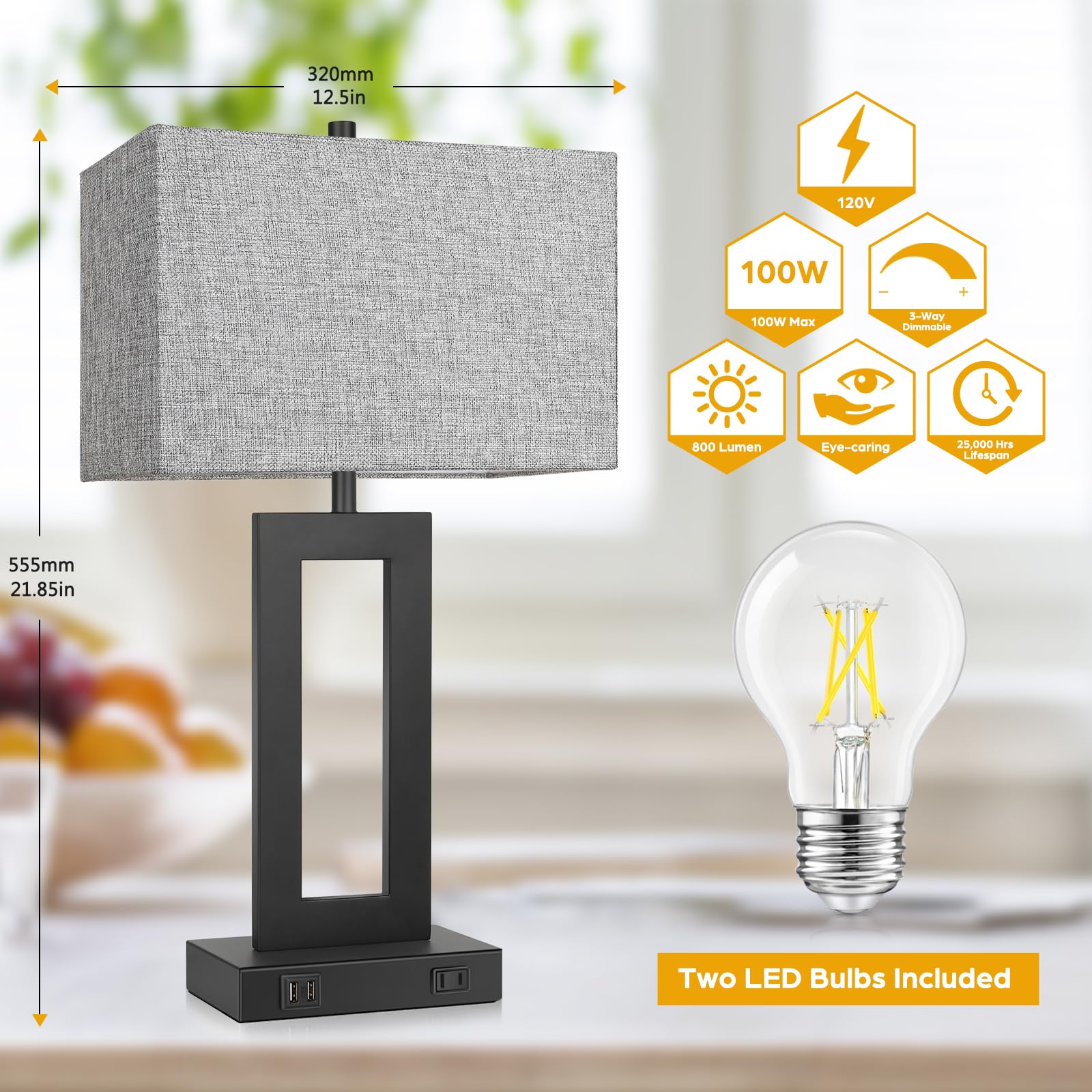 TOBUSA bedside lamps showing USB ports for charging devices.