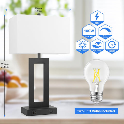 TOBUSA two-pack lamps USB outlet keeps devices charged at the bedside