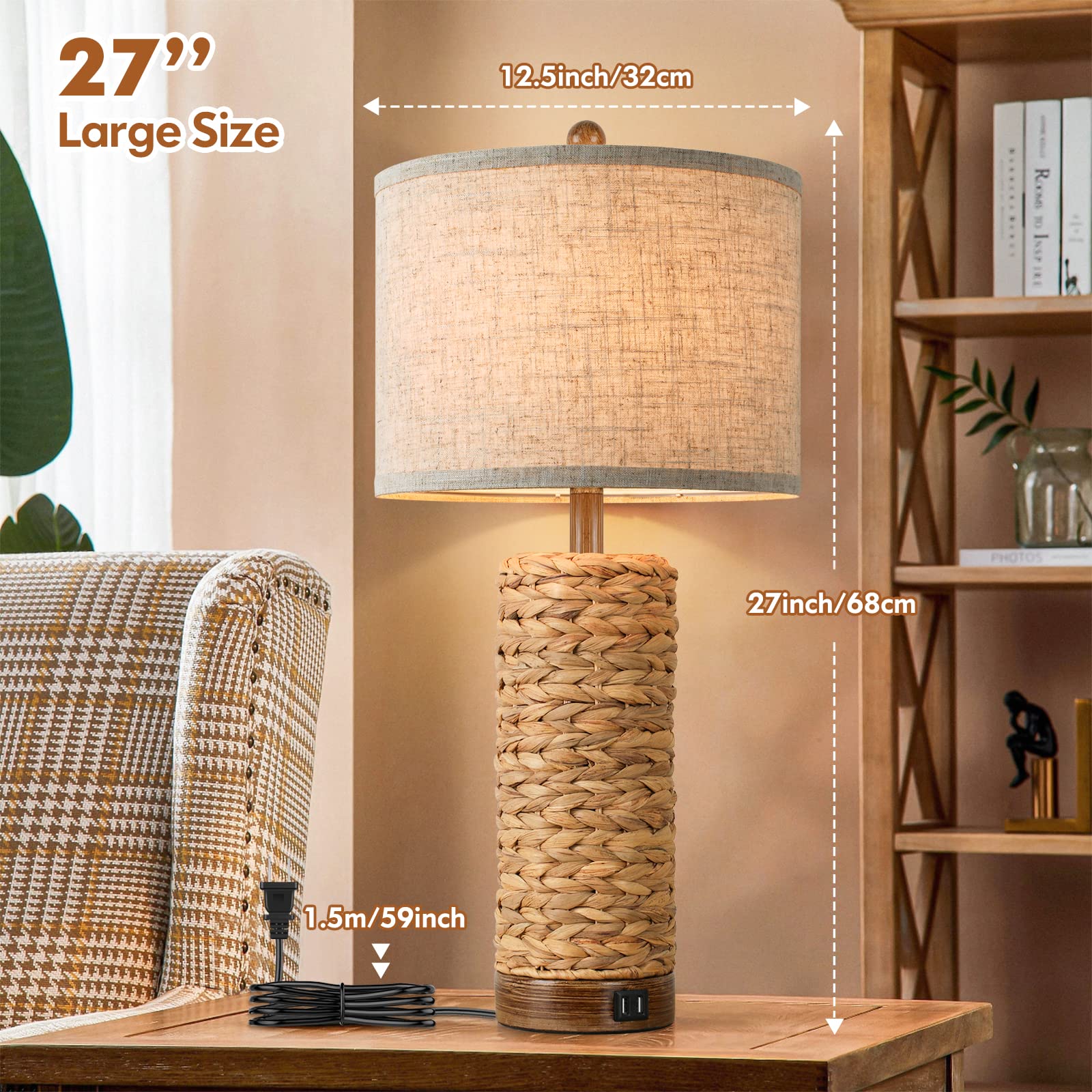 TOBUSA seagrass base enhances rustic living room decor