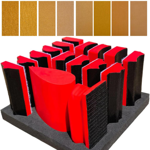Tockrop 16-piece contoured sanding block set for precise molding and furniture finishing.