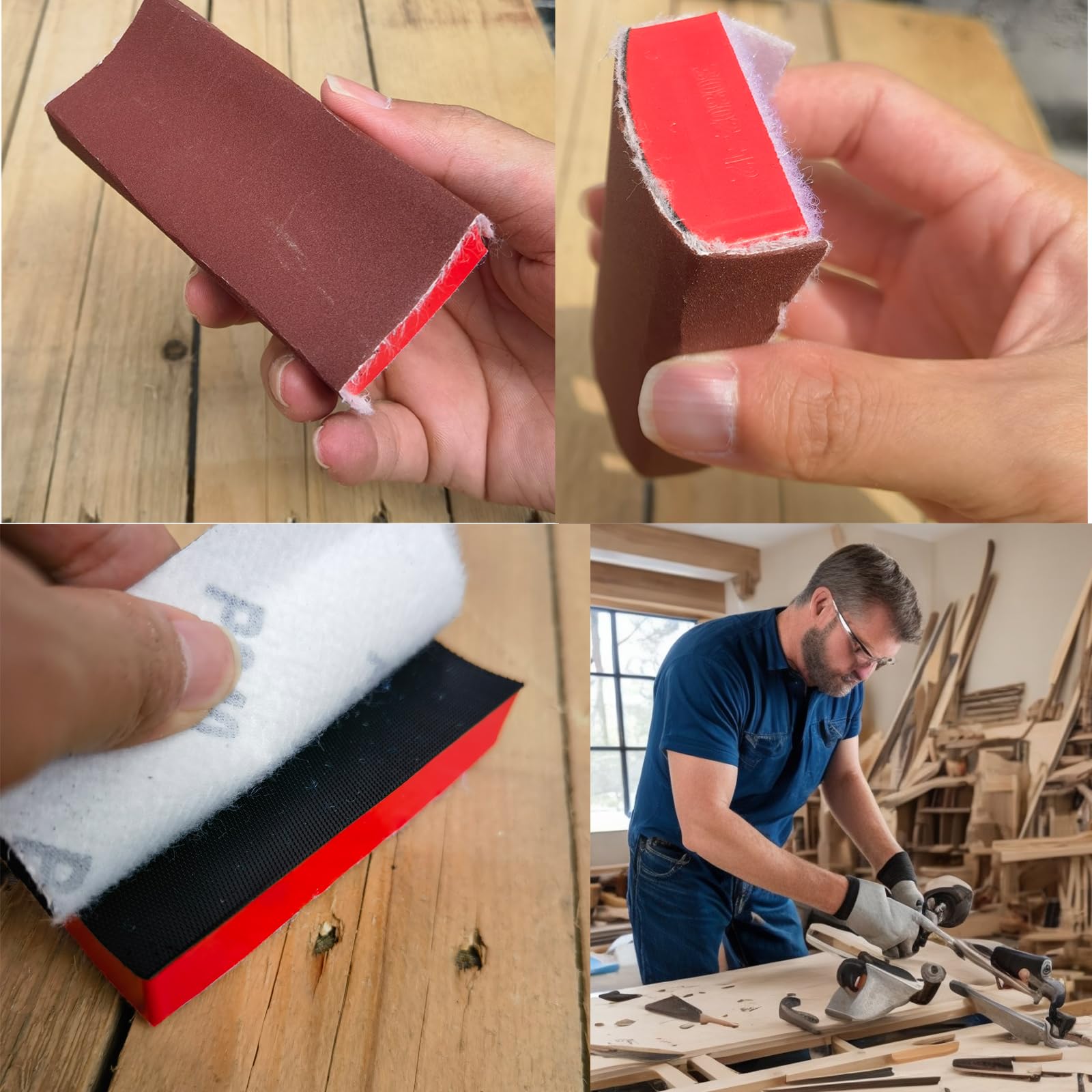 Tockrop soft foam blocks provide comfortable grip during long sanding sessions.