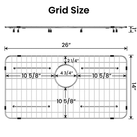TOENMAN sink grid dimensions 26 by 14 inches fit for single bowl sinks.