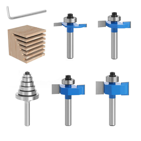 TOEVER Rabbet Router Bit Set main view with four bits and six bearings for precise rabbet slots