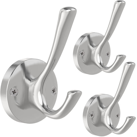 TOFIIGREM brushed nickel double robe hook front view for strong, stylish wall mounting.