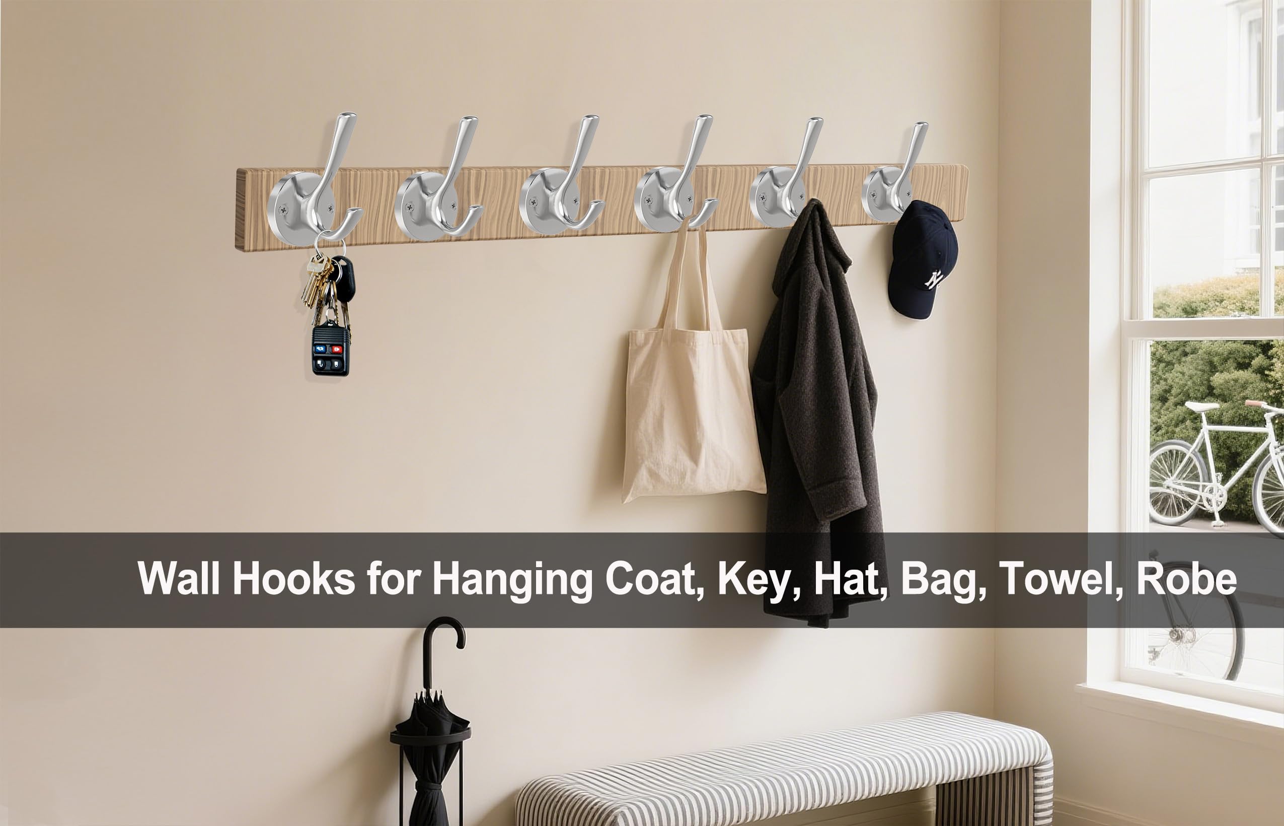 TOFIIGREM hooks keep everyday items organized in busy rooms.