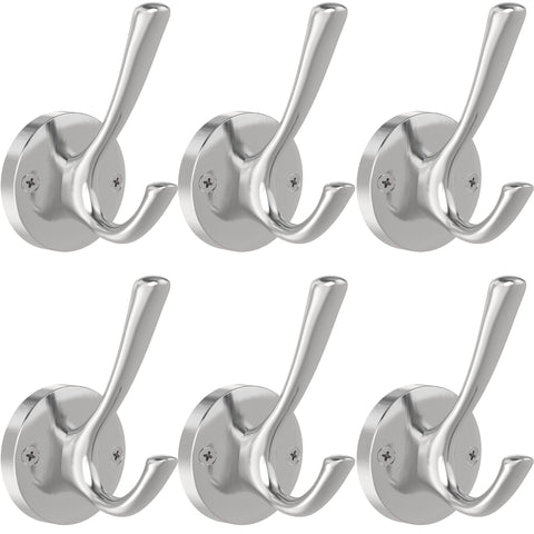 TOFIIGREM brushed nickel wall hooks set of six with sturdy double hooks, perfect for coats and towels