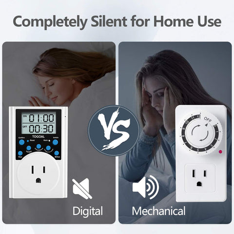 TOGOAL digital timer plug in-use shot demonstrates energy-saving potential for lights and pumps.