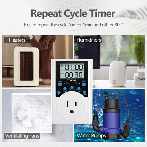 TOGOAL digital timer plug LCD-display view highlights large screen for easy programming.