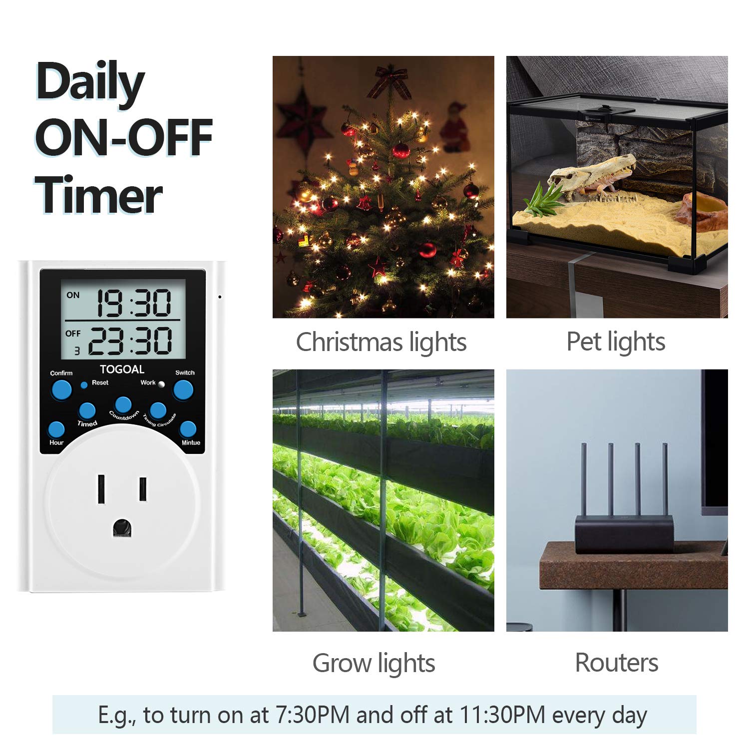 TOGOAL digital timer plug side buttons enable quick setup and flexible scheduling.