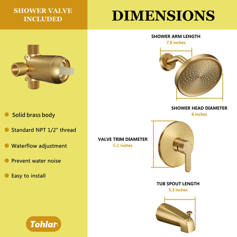 Tohlar gold faucet valve included for precise temperature control
