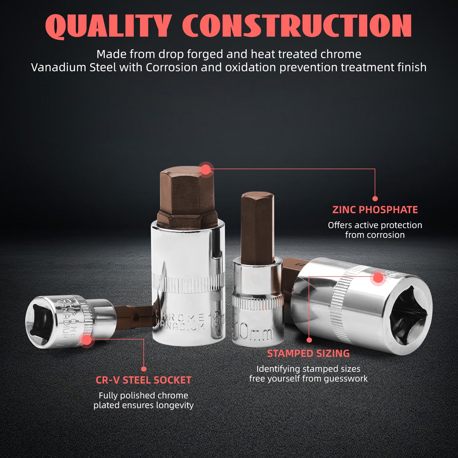 TOHOME hex bit socket set with 1/2 inch drive for heavy-duty tasks