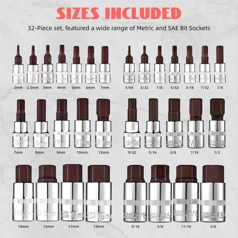 TOHOME hex bit socket set with 3/8 inch drive for mid-size fasteners