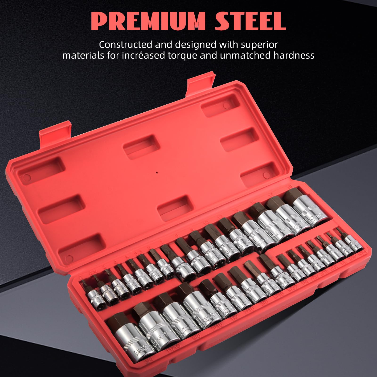 TOHOME chrome finish on hex bit socket set for corrosion resistance