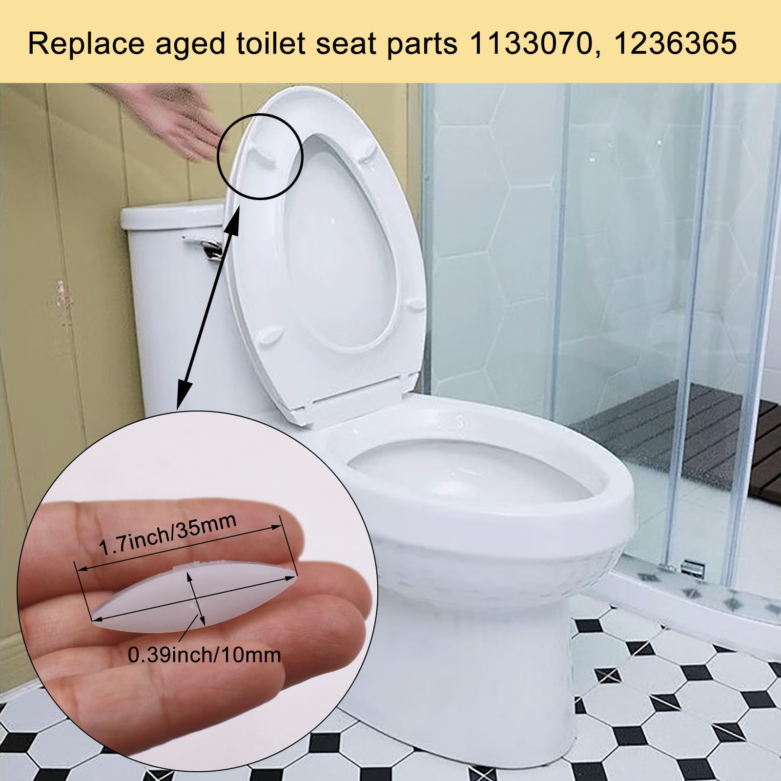 TOILTOBLE 45mm bumper size shown; universal fit for Kohler seats.