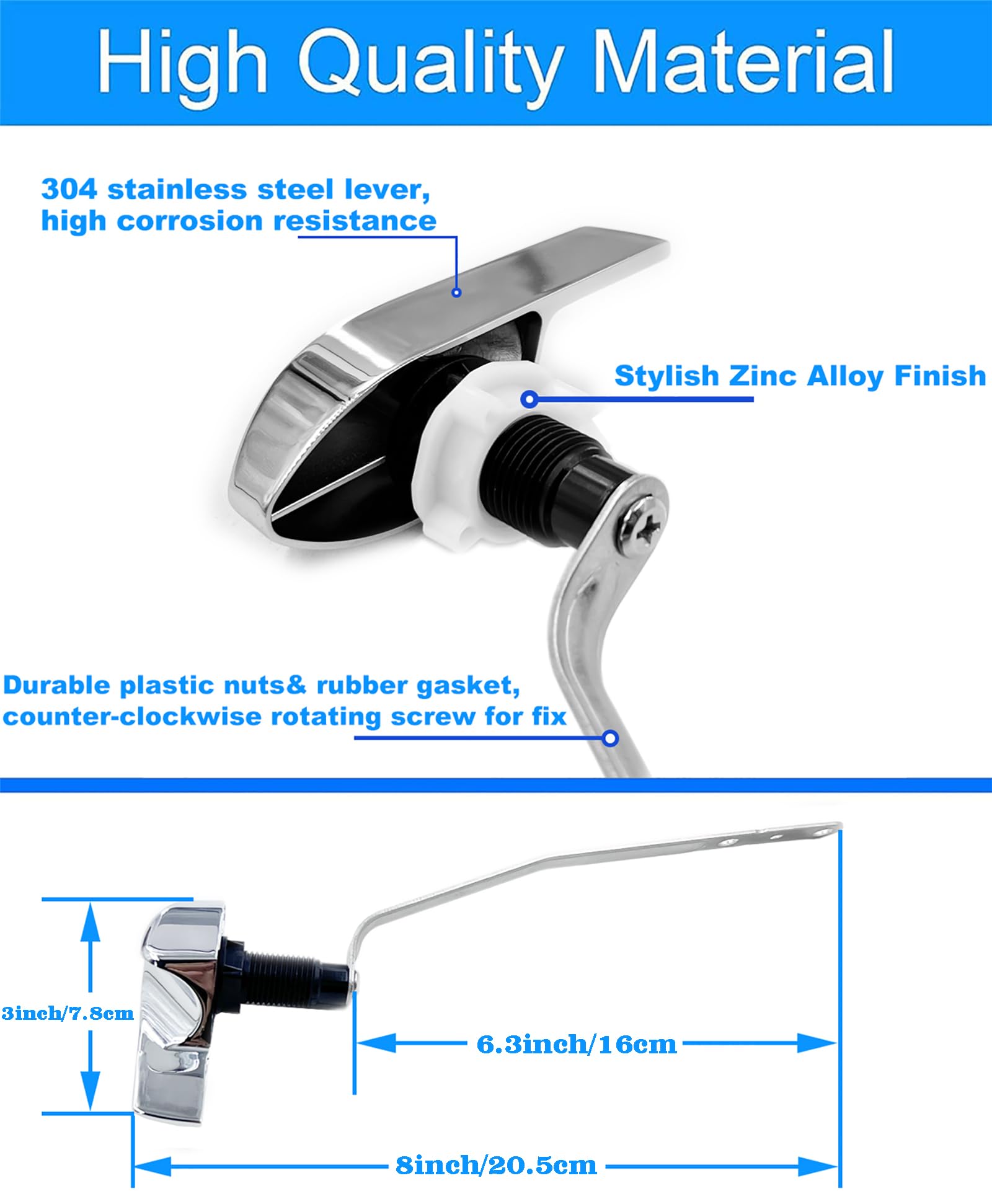 TOILTOBLE polish chrome toilet lever with durable, long-lasting finish.