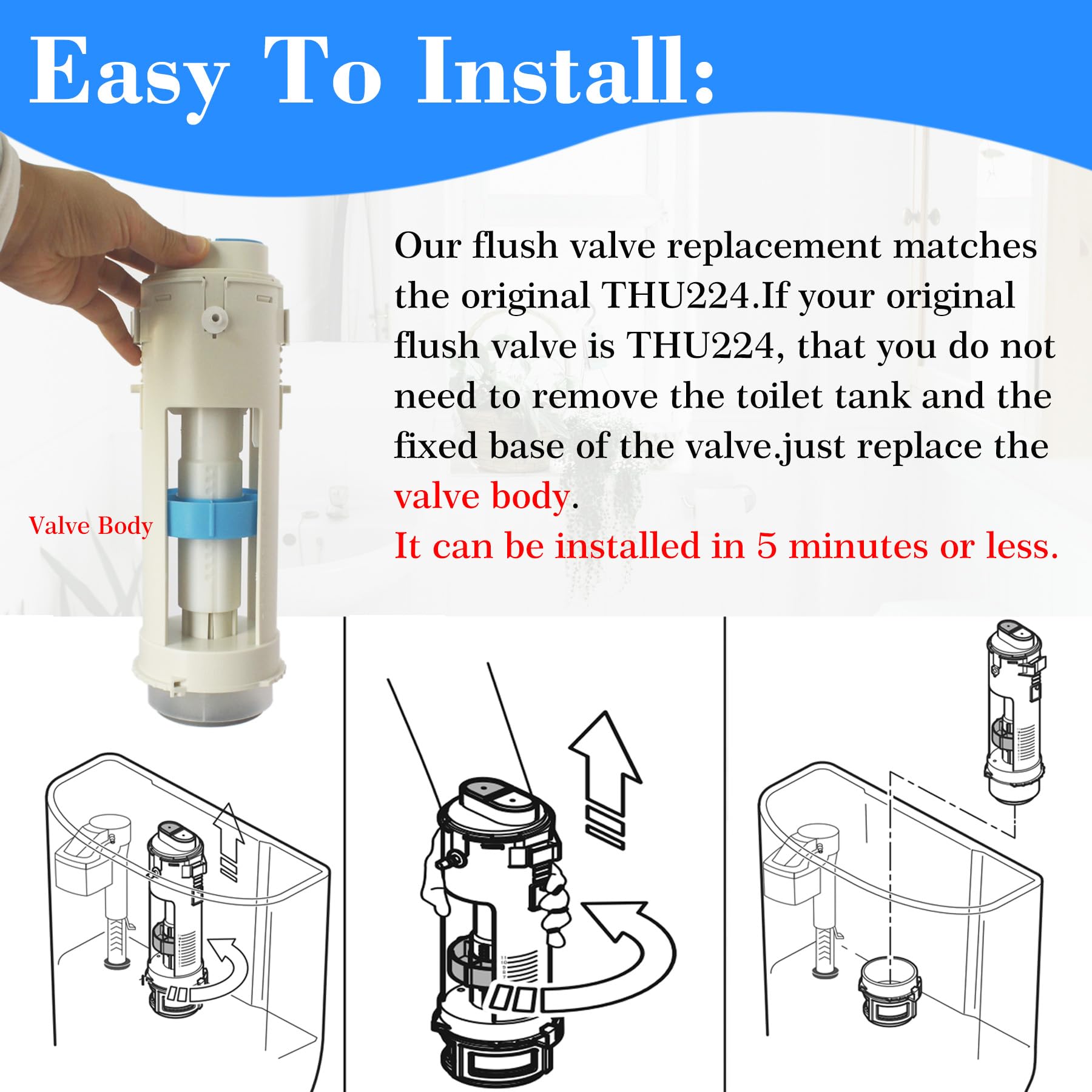 TOILTOBLE THU224 easy-install feature illustrating upper-valve replacement