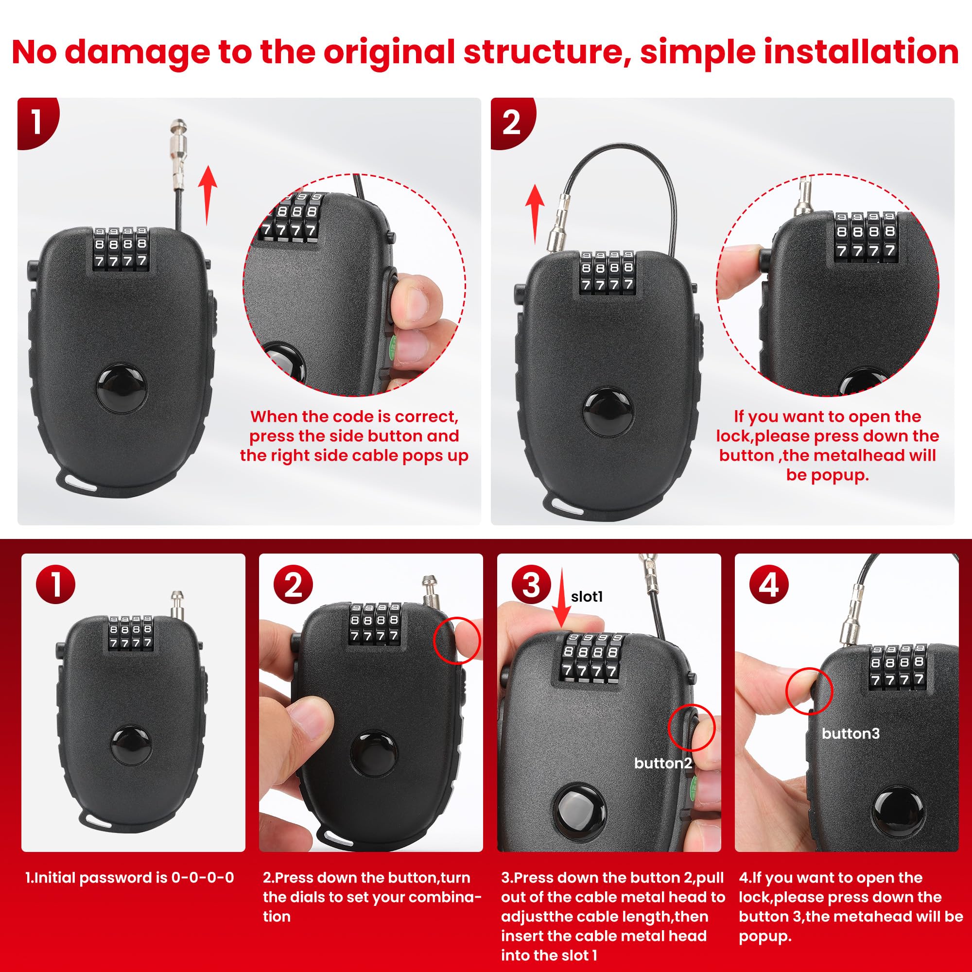 TOKCKYBL bike helmet secured with 4-digit lock.